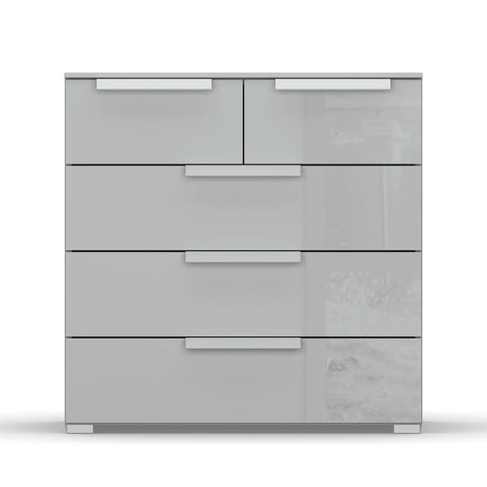 Rauch Perth 5 Drawer Silk Grey Glass Chest - Front view