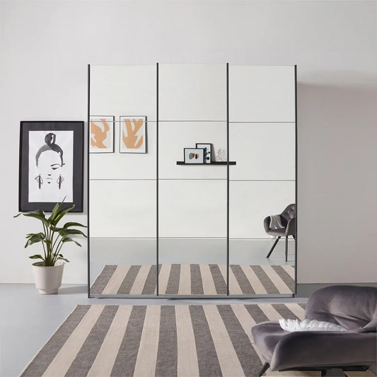 Rauch Prism Artisan Oak 3 Door Full Mirror Sliding Wardrobe - 203cm - Styled in a Bedroom