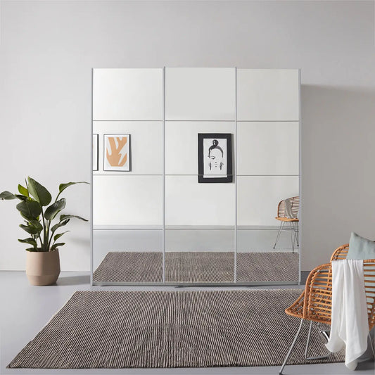 Rauch Prism Silk Grey 3 Door Full Mirror Sliding Wardrobe - 203cm Styled in a Bedroom