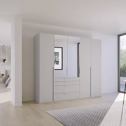 Rauch Frans 251cm 5 door Silk Grey wardrobe with exterior drawers, Mirror and Long Door Handles