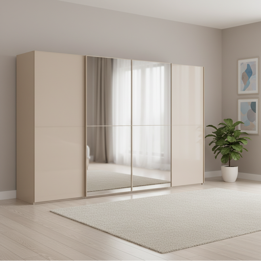 Rauch Supreme Duo Champagne Glass Sliding 4 Door Wardrobe with Mirror