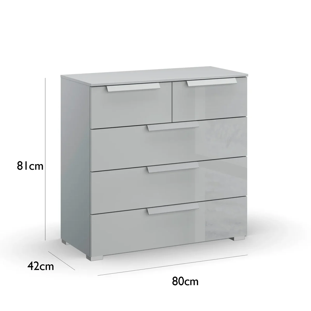 Rauch Perth 5 Drawer Silk Grey Glass Chest - Dimensions