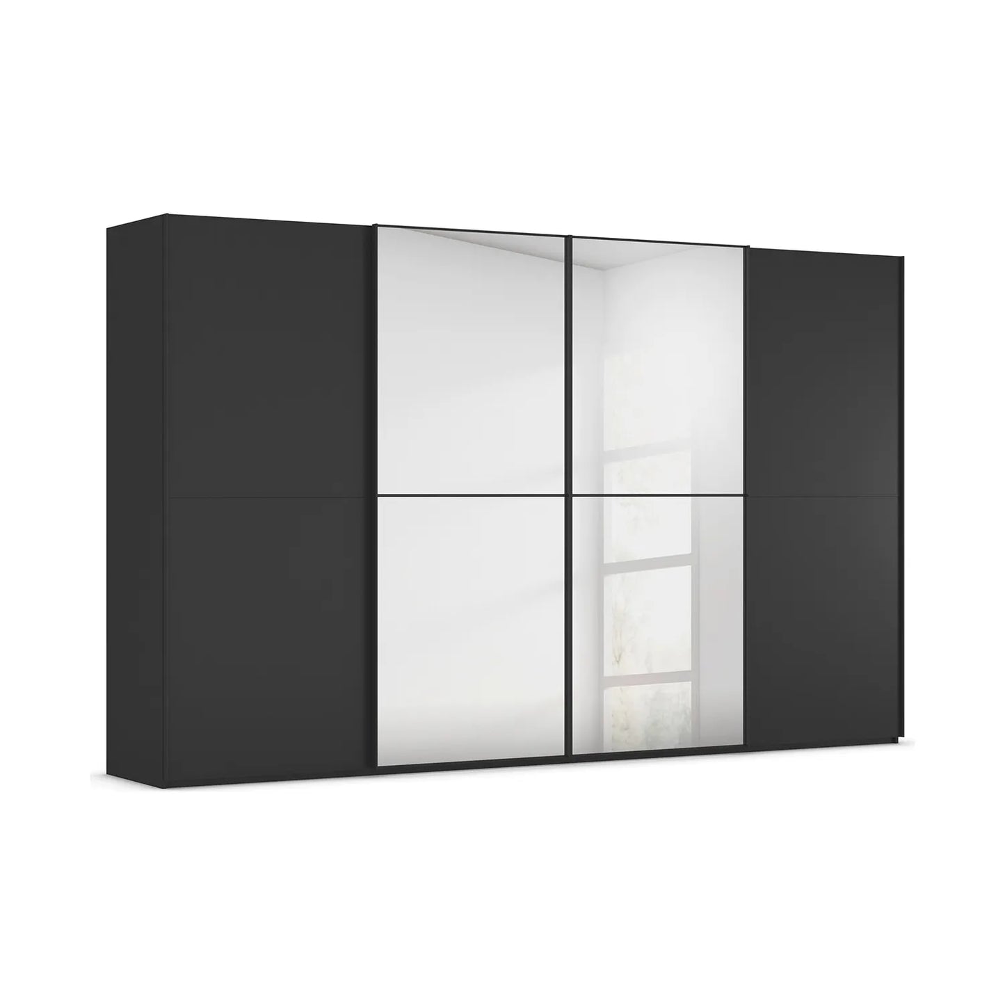 Supreme Duo Black Glass & Mirror 4 Door Sliding Door Wardrobe