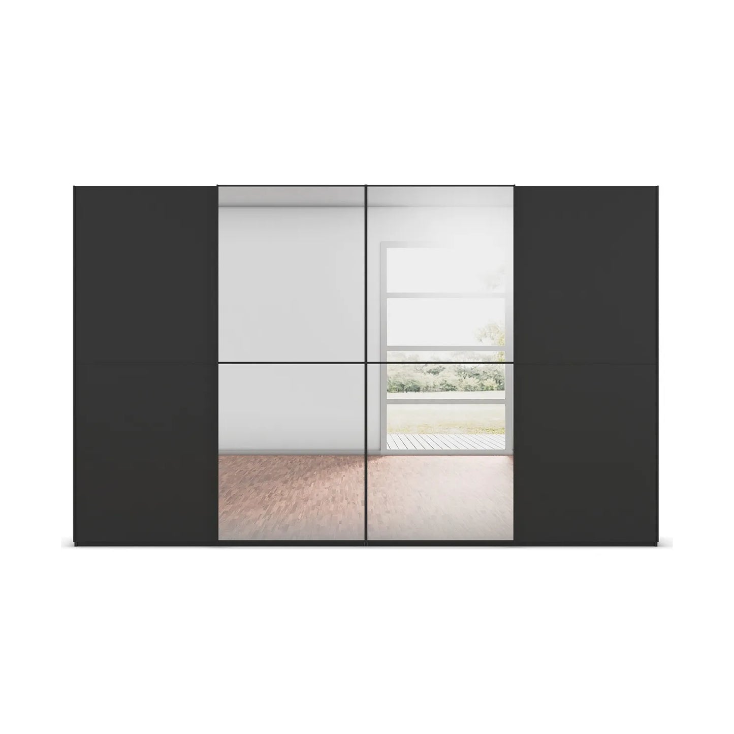 Supreme Duo Black Glass & Mirror 4 Door Sliding Door Wardrobe