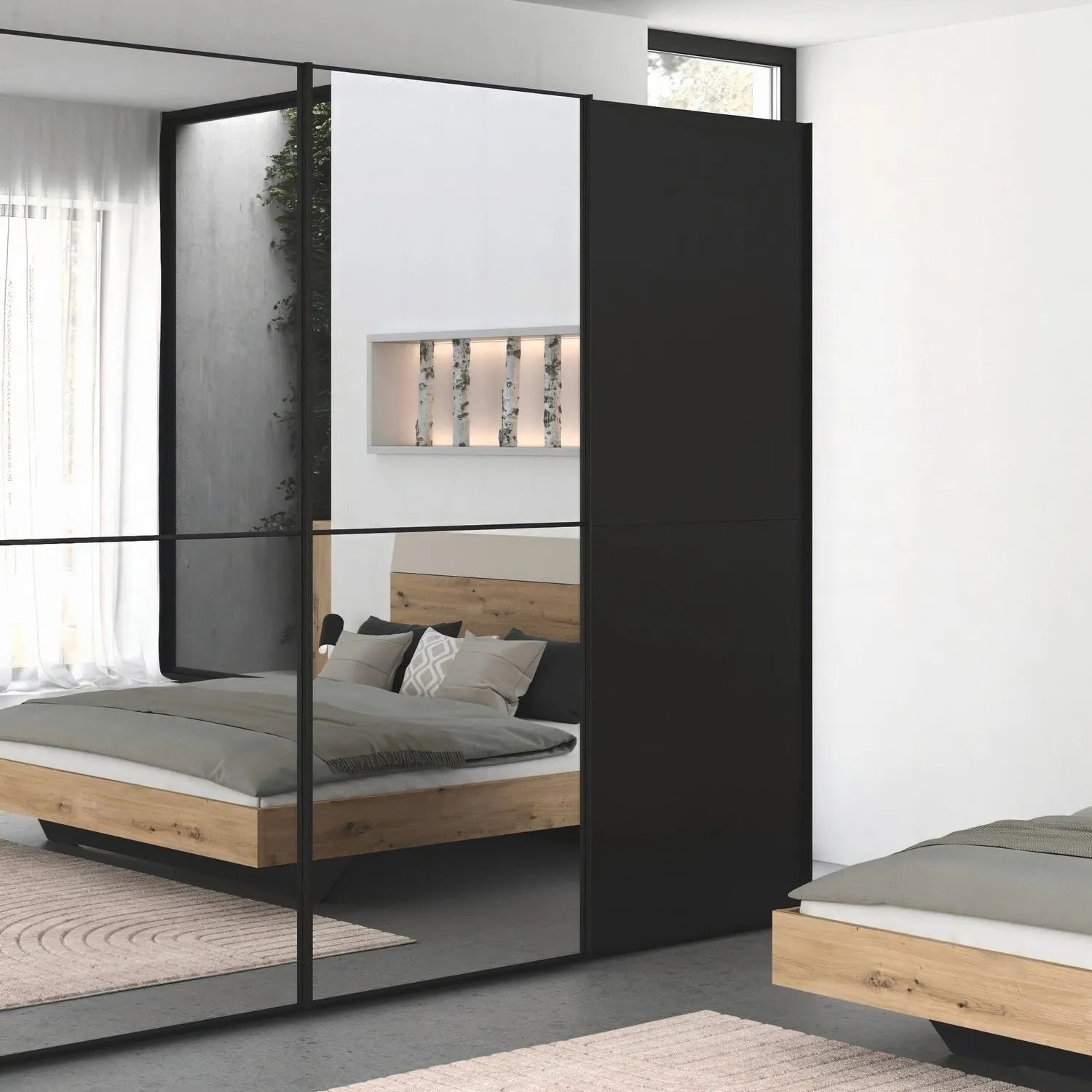 Supreme Duo Black Glass & Mirror 4 Door Sliding Door Wardrobe closeup