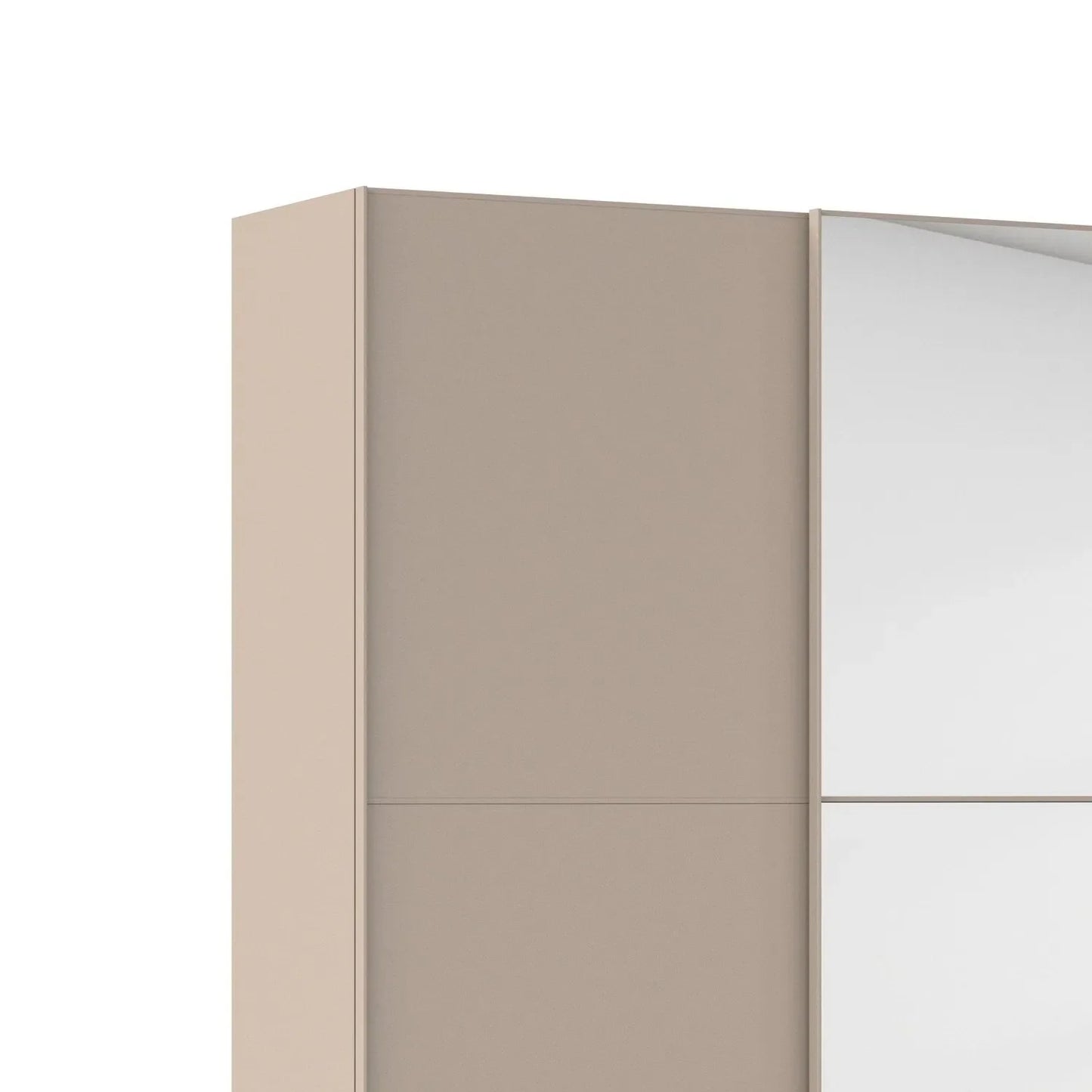 Supreme Duo Fango 4 Door Sliding Wardrobe with Mirror - Side Closeup View