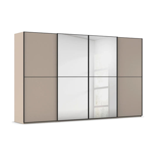 Supreme Duo Fango 4 Door Sliding Wardrobe with Mirror & Black Trim