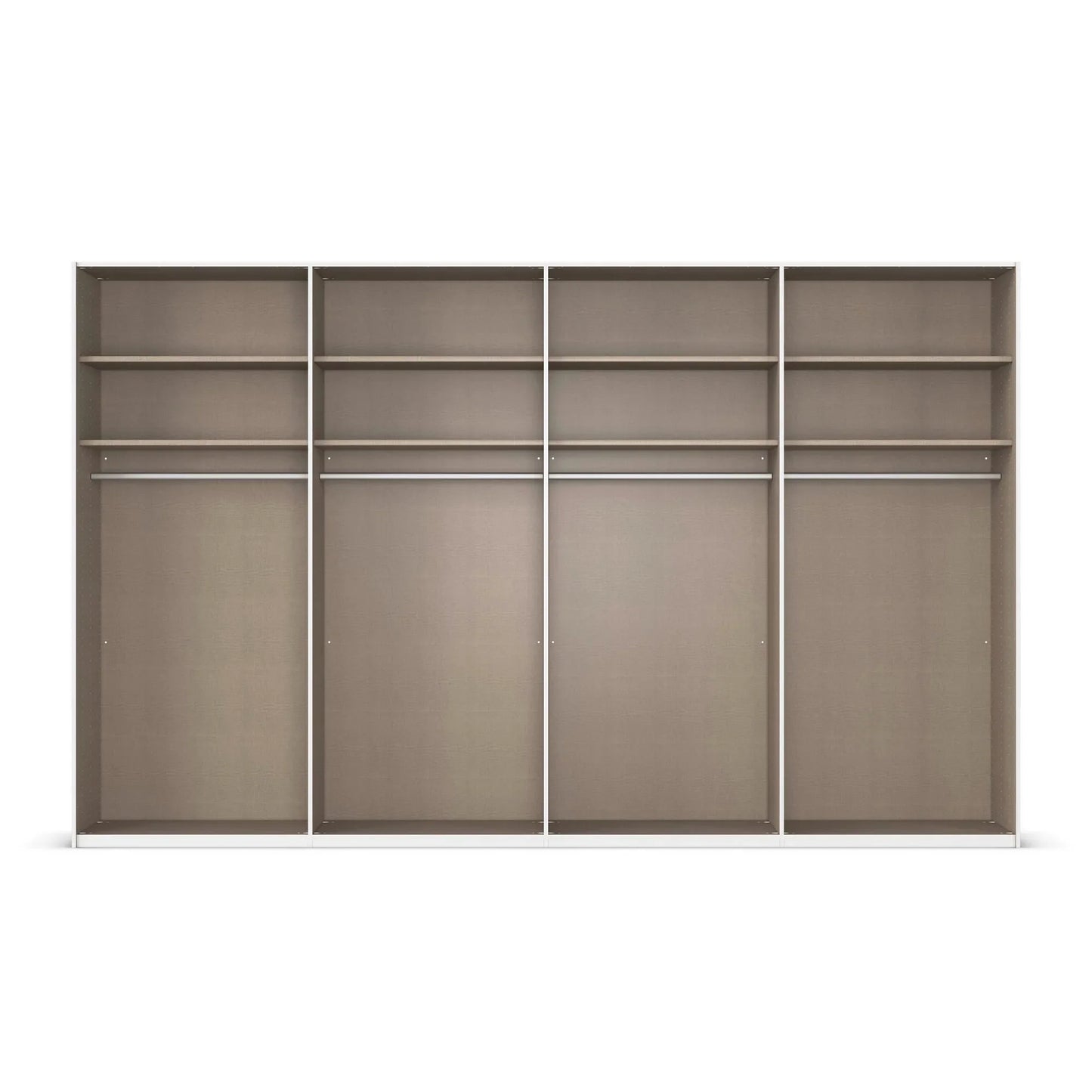 Interior View of Supreme Duo Fango 4 Door Sliding Wardrobe with Mirror & Black Trim