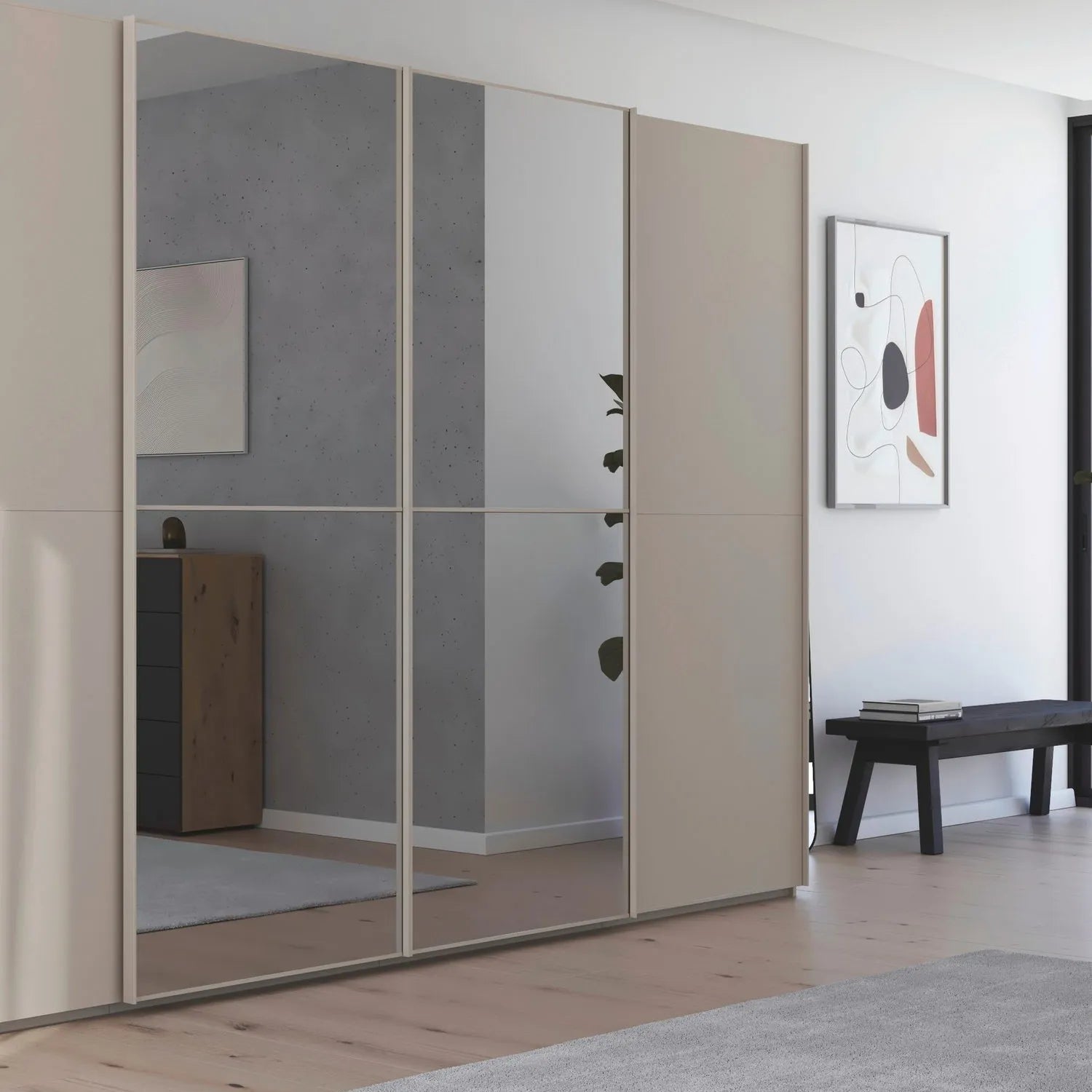 Supreme Duo Champagne Glass & Mirror 4 Door Sliding Door Wardrobe