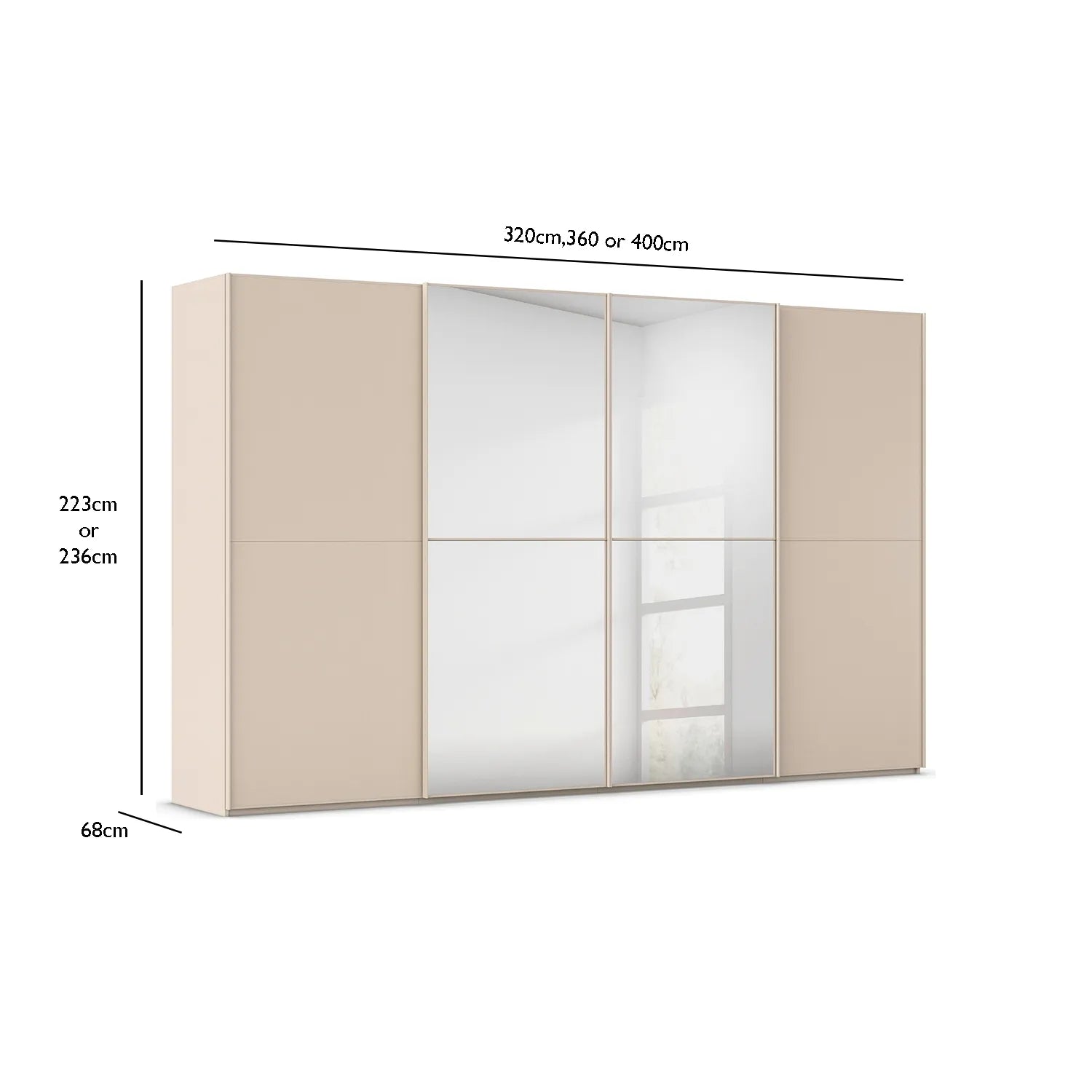 Measurements of Supreme Duo Champagne Glass & Mirror 4 Door Sliding Door Wardrobe