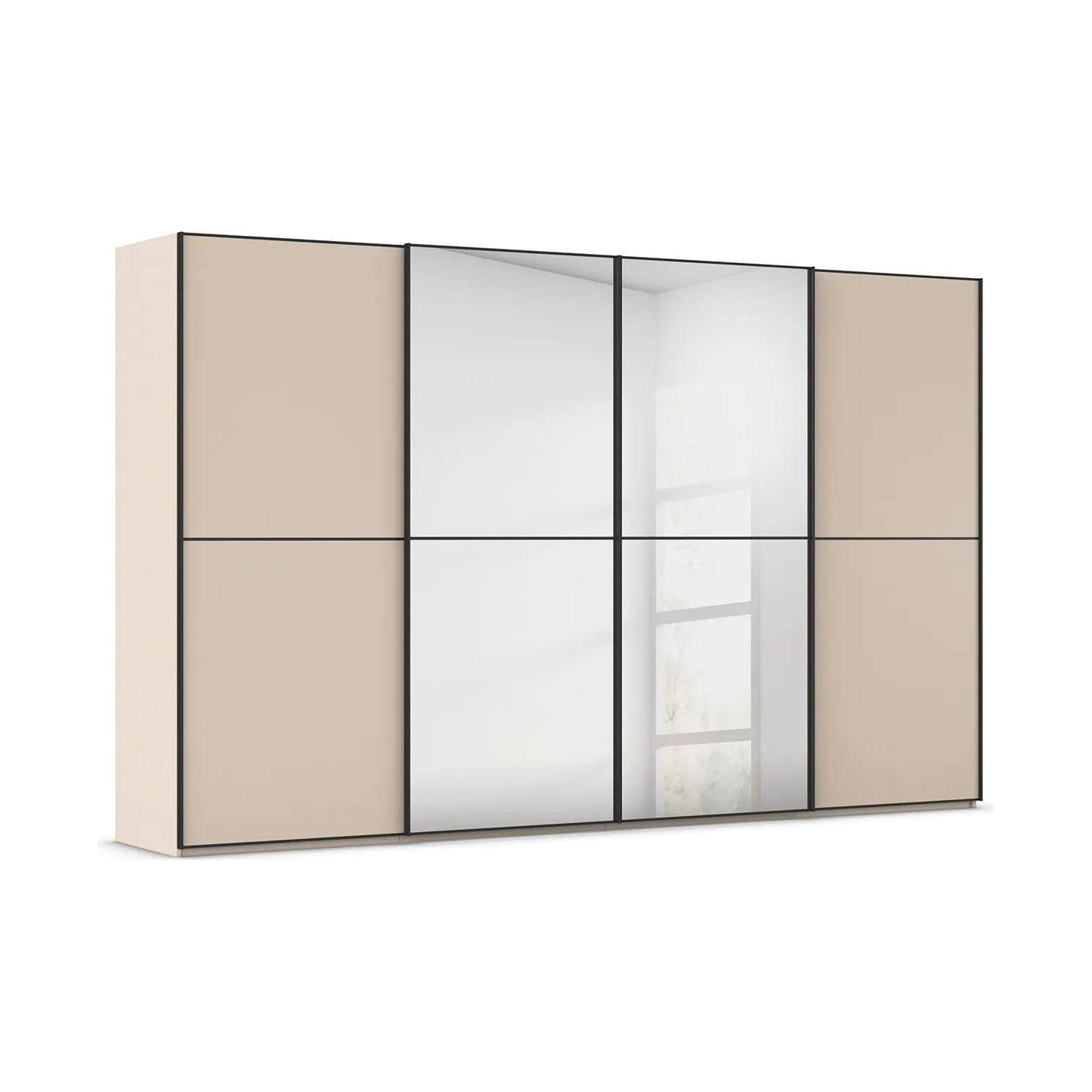 Supreme Duo Champagne 4 Door Sliding Wardrobe with Mirror with Black Trims and Door Handles