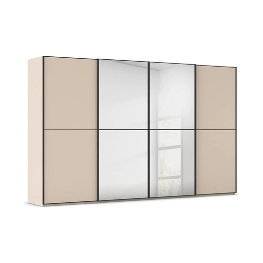 Supreme Duo Champagne 4 Door Sliding Wardrobe with Mirror with Black Trims and Door Handles