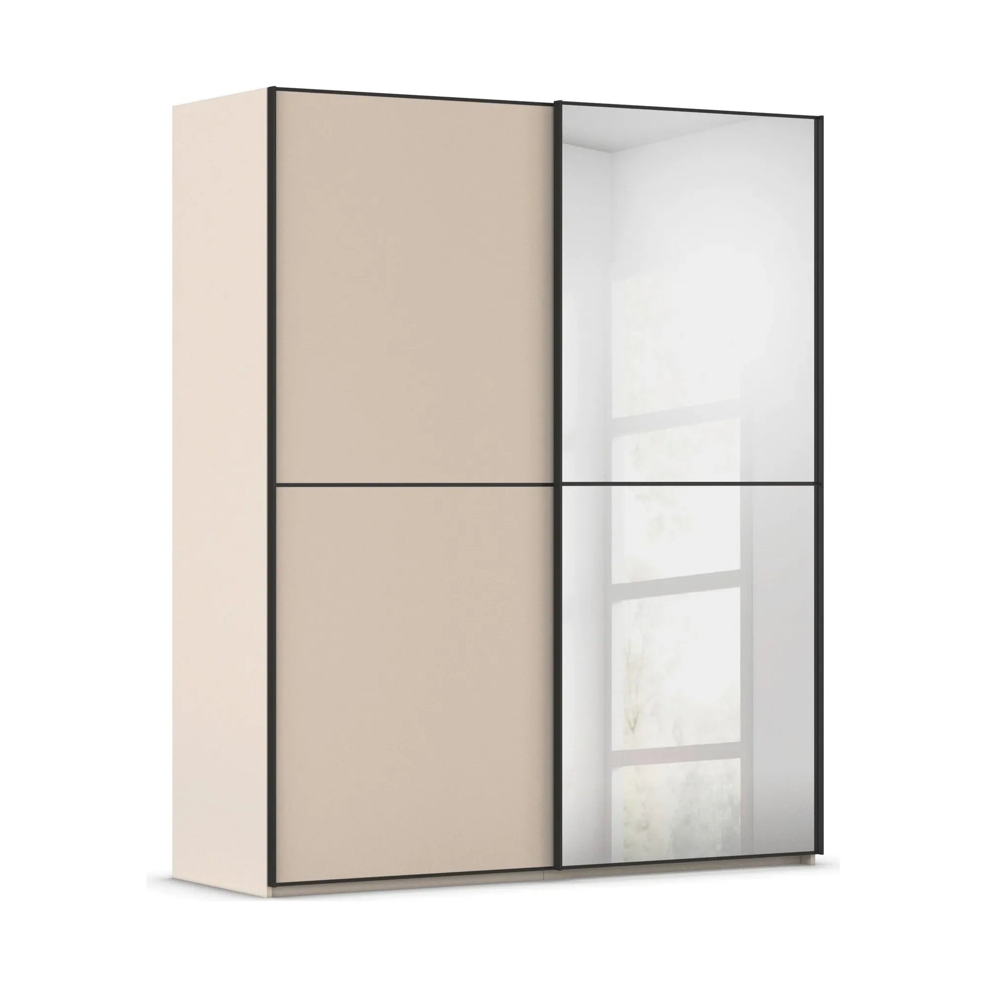 Supreme Duo Champagne 2 Door Sliding Wardrobe with Mirror with Black Trims and Door Handles