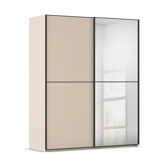 Supreme Duo Champagne 2 Door Sliding Wardrobe with Mirror with Black Trims and Door Handles
