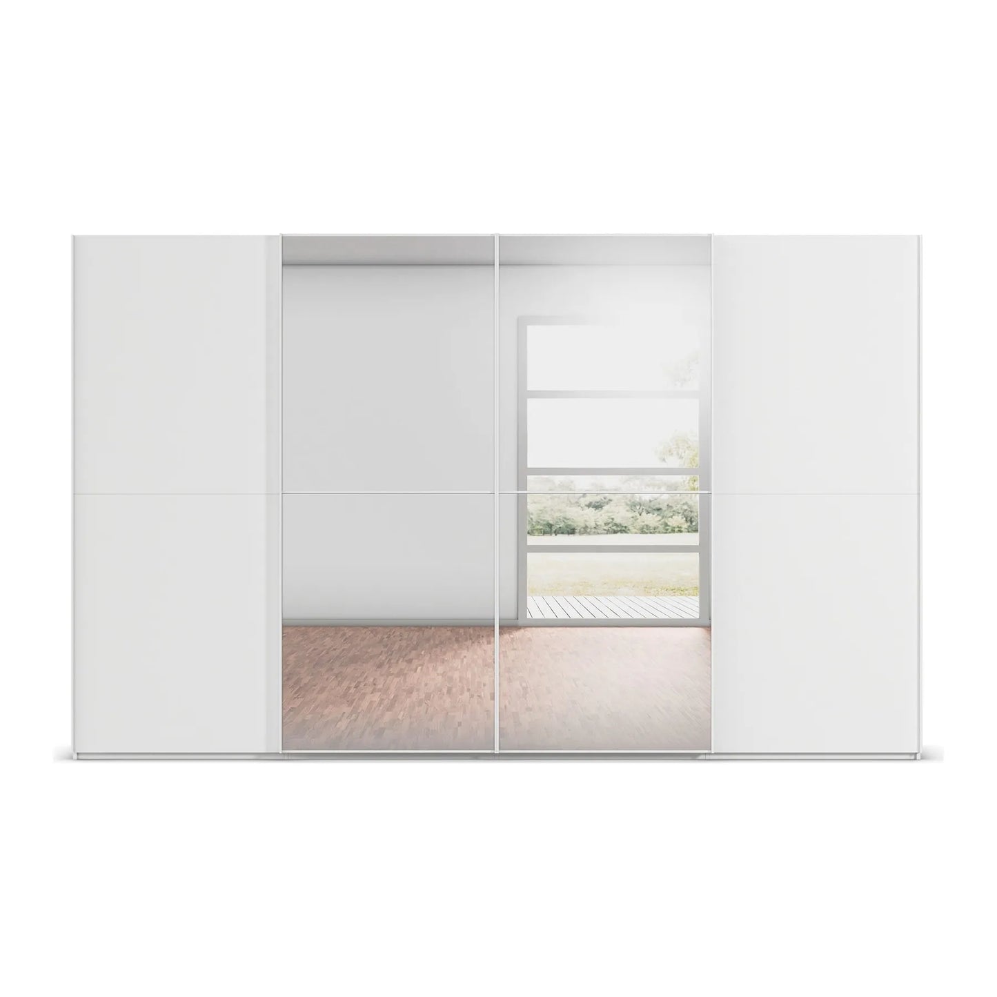 Supreme Duo White Glass & Mirror 4 Door Sliding Wardrobe - Front View