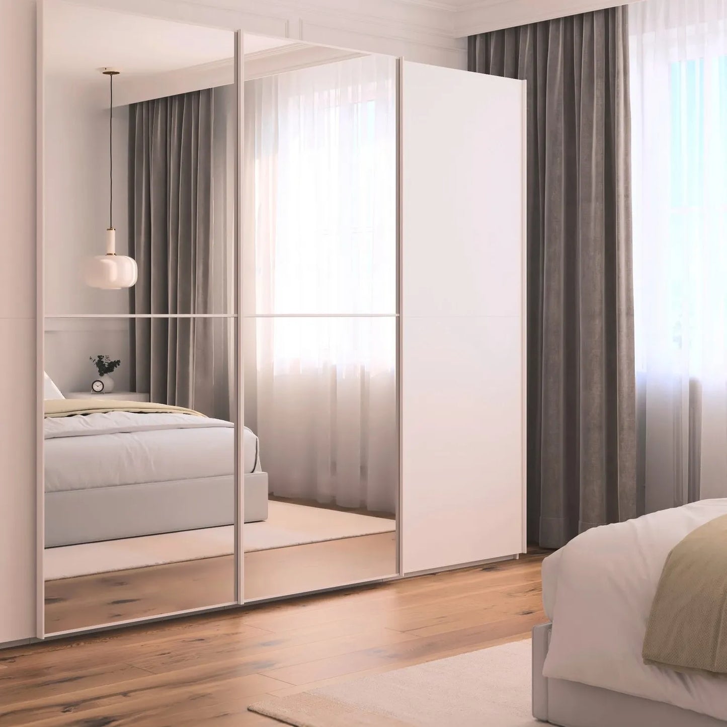 Supreme Duo White Glass & Mirror 4 Door Sliding Wardrobe - Mirror View
