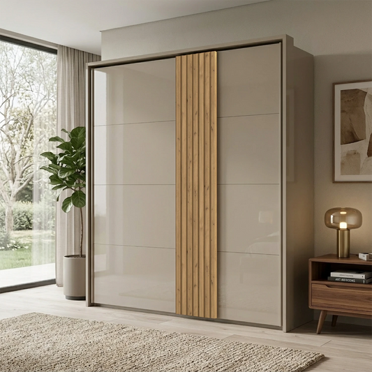 Rauch Tegra Fusion Fango Glass and Wild Oak Sliding Door Wardrobe