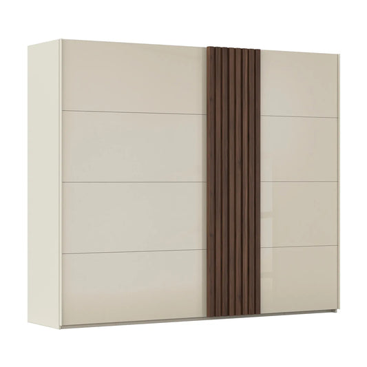 Rauch Tegra Fusion Champagne Glass and Walnut Oak Sliding Door Wardrobe