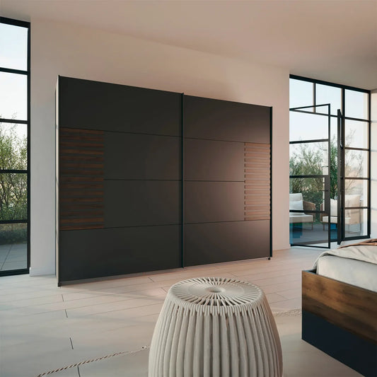 Vestro Metallic Grey Sliding Door Wardrobe - Styled in a Bedroom