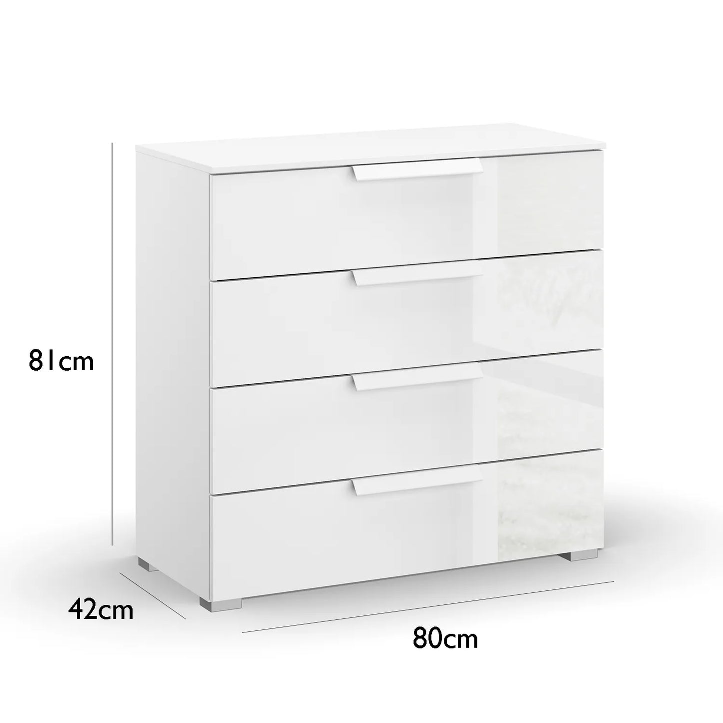 Rauch Perth 4 Drawer White Glass Wide Chest - Dimensions