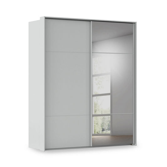 Rauch Heaven 2 Door Slider Wardrobe with Glass Doors and Lights in Silk Grey