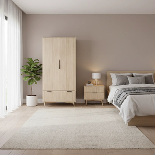 Salford Natural Oak Finish Gents Wardrobe styled in a room