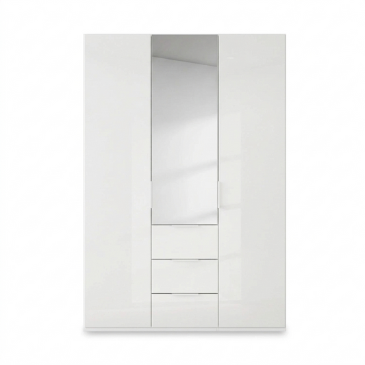 Rauch Haven 3 Door Combi Wardrobe with 2 Glass Doors and 1 Mirror Door in White - Front view