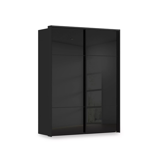 Rauch Haven 2 Door Slider Wardrobe with Glass Doors and Lights in Black