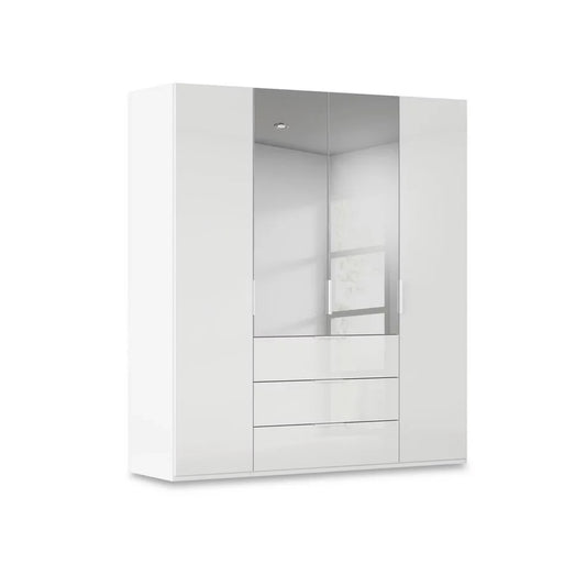 Rauch Haven 4 Door Combi Wardrobe with 2 Glass Doors and 2 Mirror Doors in White