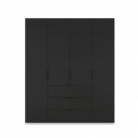 Rauch Haven 4 Door Combi Wardrobe with Décor Doors in Black - Front view