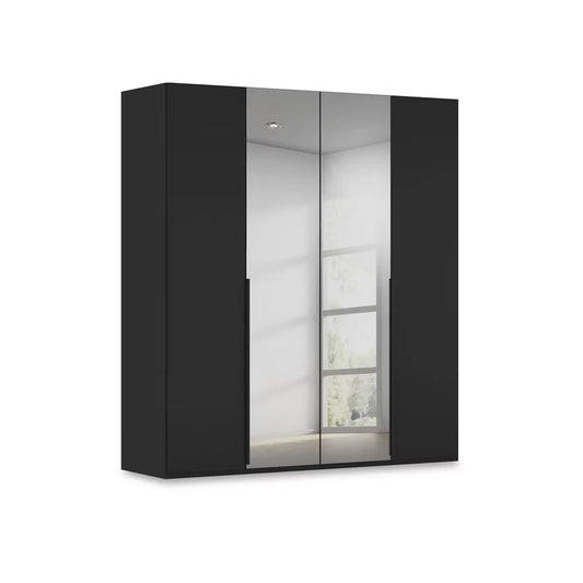 Rauch Haven 4 Door Hinged Wardrobe with 2 Décor Doors and 2 Mirror Doors in Black