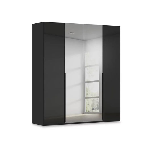 Rauch Haven 4 Door Hinged Wardrobe with 2 Glass Doors and 2 Mirror Doors in Black