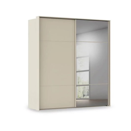 Rauch Haven 2 Door Slider Wardrobe with 1 Décor Door and 1 Mirror Door in Champagne