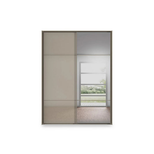 Rauch Haven 2 Door Slider Wardrobe with 1 Glass Door, 1 Mirror Door and Lights - Front view
