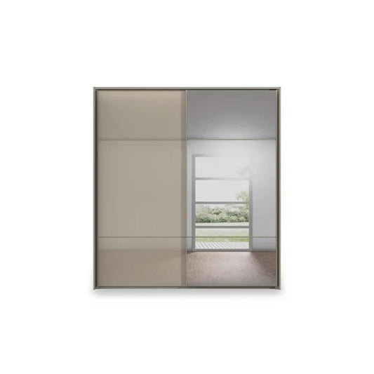 Rauch Heaven 2 Door Slider Wardrobe with 1 Glass Door, 1 Mirror Door and Lights - Front view