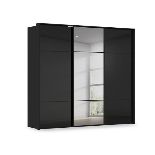 Rauch Heaven 3 Door Slider Wardrobe with 2 Glass Doors and 1 Mirror Door in Black