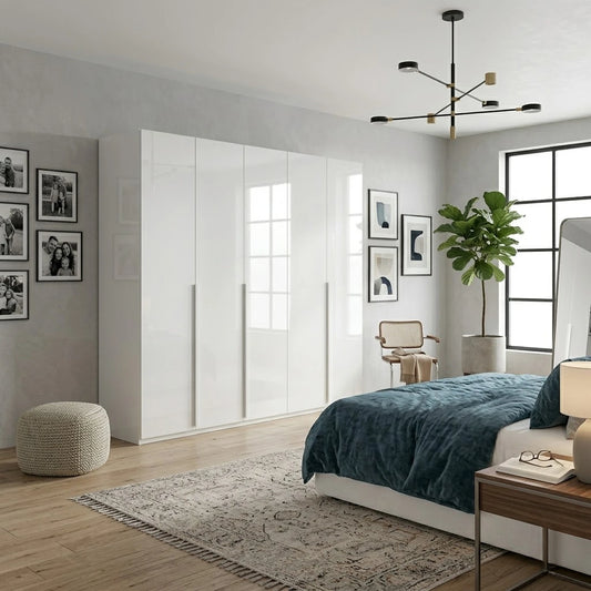 Rauch Heaven 251cm 5 Door Hinged Wardrobe with Glass Doors - Styled in a Bedroom