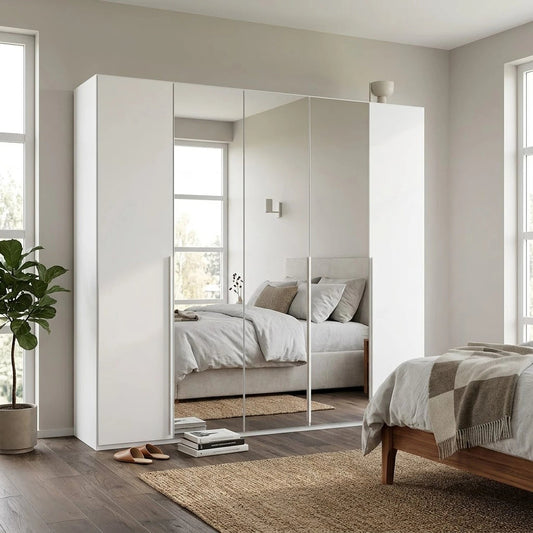 Rauch Haven 5 Door Hinged Wardrobe with 2 Décor Doors - Styled in a Bedroom