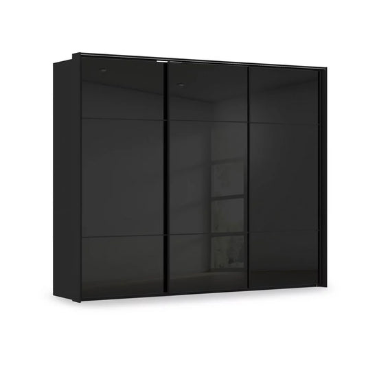 Rauch Haven 3 Door Slider Wardrobe with Glass Doors & Lights in Black