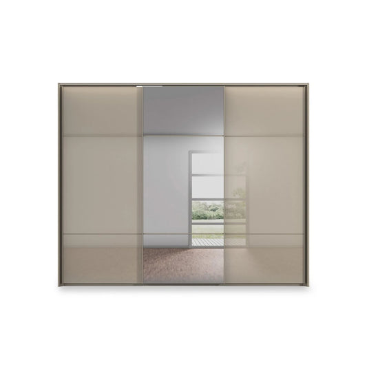 Rauch Heaven 3 Door Slider Wardrobe with 2 Glass Doors, 1 Mirror Door and Lights - Front view