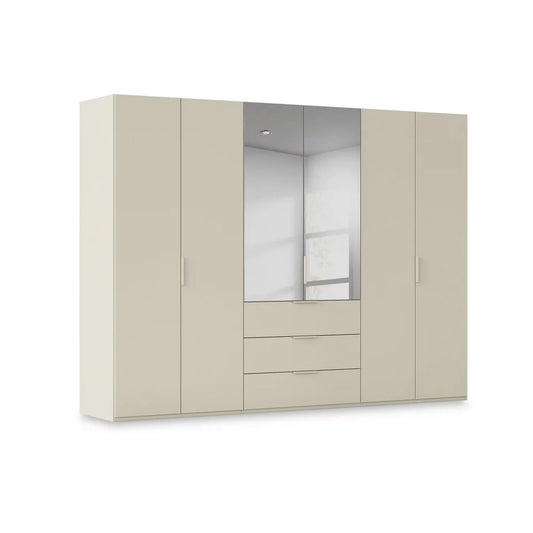 Rauch Haven 6 Door Combi Décor Wardrobe with 4 Décor Doors and 2 Mirror Doors in Champagne