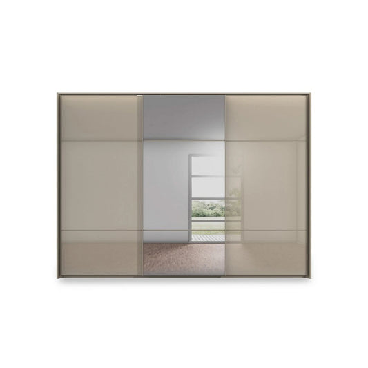 Rauch Haven 3 Door Slider Wardrobe with 2 Glass Doors, 1 Mirror Door & Lights - Front view