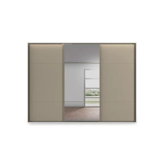 Rauch Heaven 3 Door Slider Wardrobe with 2 Décor Doors, 1 Mirror Door and Lights - Front view