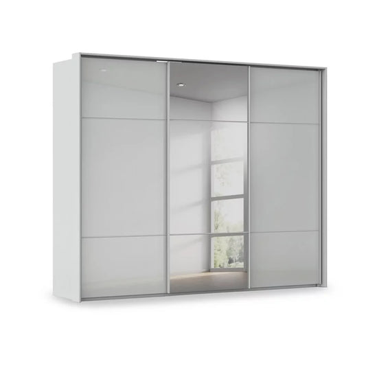 Rauch Haven 3 Door Slider Wardrobe with 2 Glass Doors and 1 Mirror Door in Silk Grey