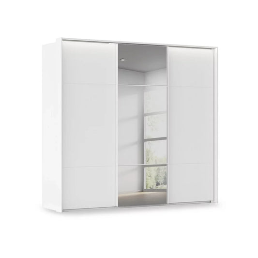 Rauch Haven 3 Door Slider Wardrobe with 2 Décor Doors, 1 Mirror Door and Lights in White