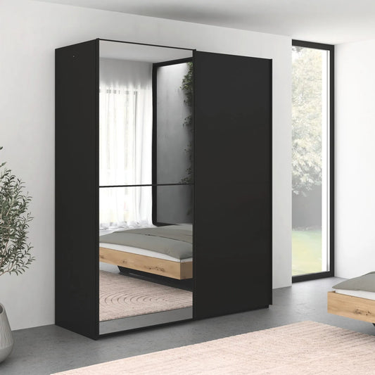 Supreme Duo Black Glass & Mirror 2 Door Sliding Door Wardrobe in bedroom