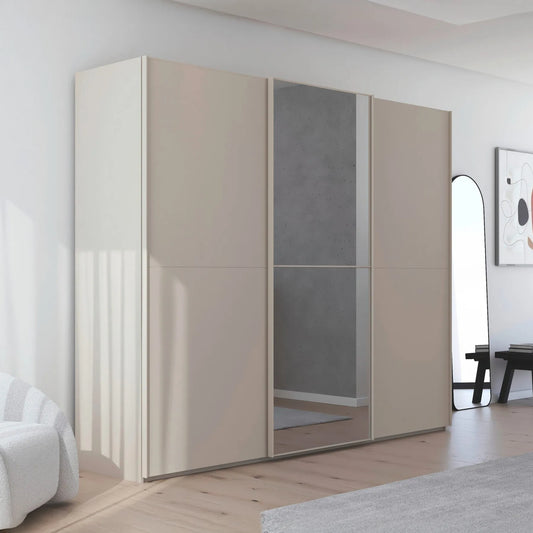 Supreme Duo Champagne Glass & Mirror 3 Door Sliding Door Wardrobe in bedroom