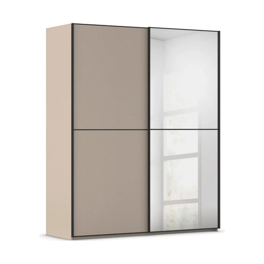 Supreme Duo Fango 2 Door Sliding Wardrobe with Mirror & Black Trim