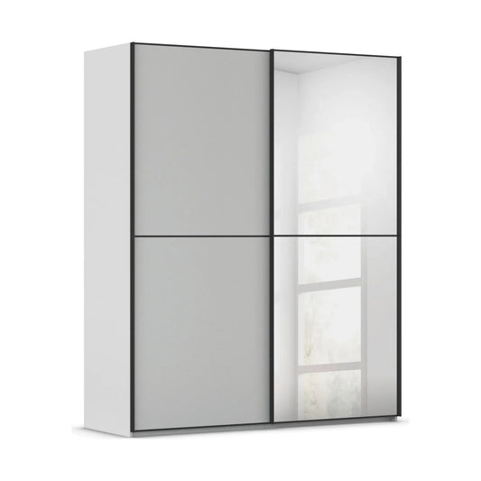 Supreme Duo Silk Grey 2 Door Sliding Wardrobe with Mirror with Black Trims and Door Handles