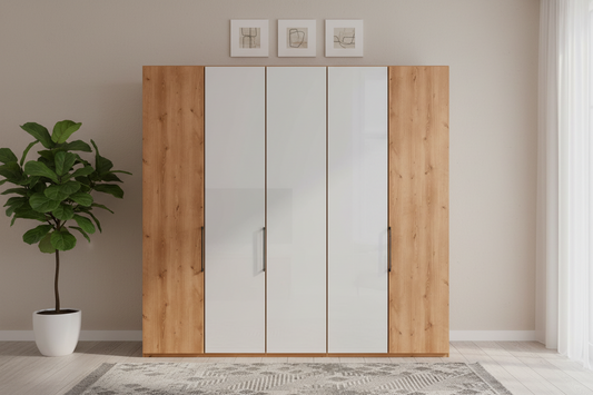 Templin 1000 Bianco Oak Carcase 5 Door Hinged Wardrobe - 250cm